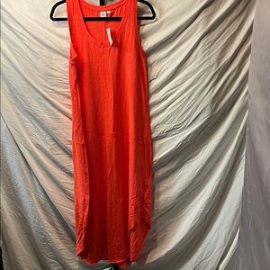 GAP Sleeveless Maxi Dress in Bright Coral Red